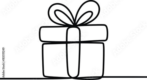 Simple continuous line drawing of a gift box with a ribbon and bow Vector