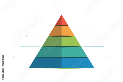 A five-step segmented pyramid infographic diagram template demonstrating hierarchical business structure, strategy, flow, ranking, and progressive prioritization levels for effective marketing funnel