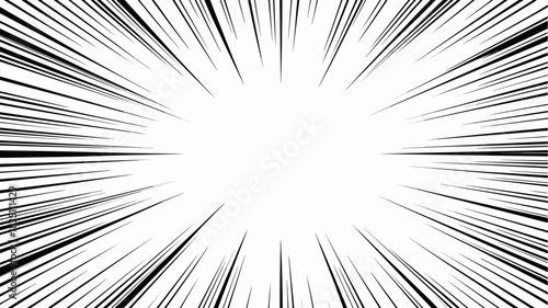 Dynamic black and white speed lines radial zoom graphic illustration creating an intense high-energy burst effect background template perfect for comic book manga style covers, advertising, presentati