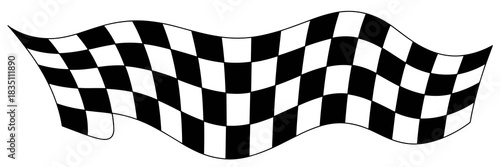 A simple black and white checkered flag waving vigorously, symbolizing the finish line of a high-speed motorsport racing event, victory, success, progress, and professional achievement, perfect graphi