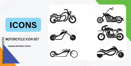 Motorcycle Silhouette Icon Set for Logos and Graphic Design.