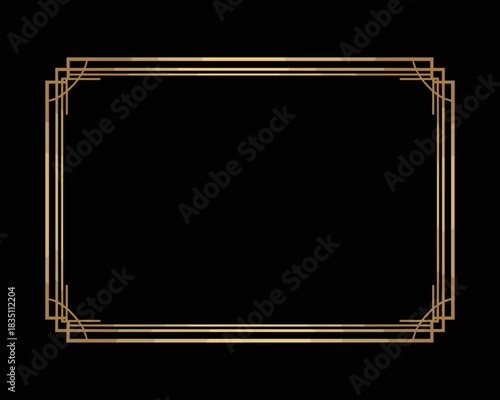 Elegant luxury Art Deco golden geometric ornamental decorative rectangle frame border background design template, ideal for high-end certificate, wedding invitation, presentation, menu, flyer, corpora