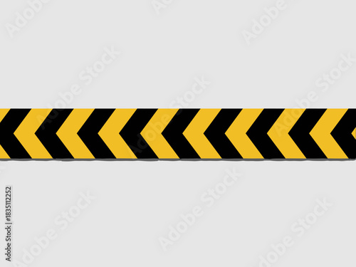 A professional, bold, high-contrast, horizontal black and yellow chevron striped barrier tape banner graphic element providing vital warning, alert, and restriction for construction, industrial, maint