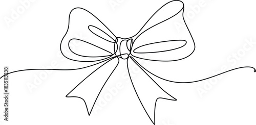 A graceful continuous line drawing shows a ribbon bow tied neatly on a clean white background