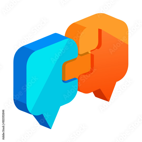 Three dimensional rendered icon of two separated speech bubbles