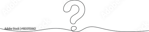 A simple continuous line forms a large question mark above a subtle wavy baseline on white
