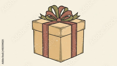 Vintage gift box with ribbon present illustration for birthday christmas or special occasion design element