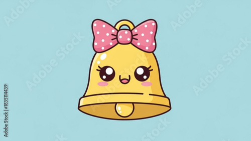 Cute kawaii bell with bow vector illustration christmas jingle bell holiday season clip art graphic design element