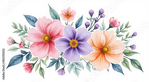 Floral Harmony: A vibrant arrangement of colorful flowers and leaves, creating a cheerful display of botanical beauty and natural artistry.