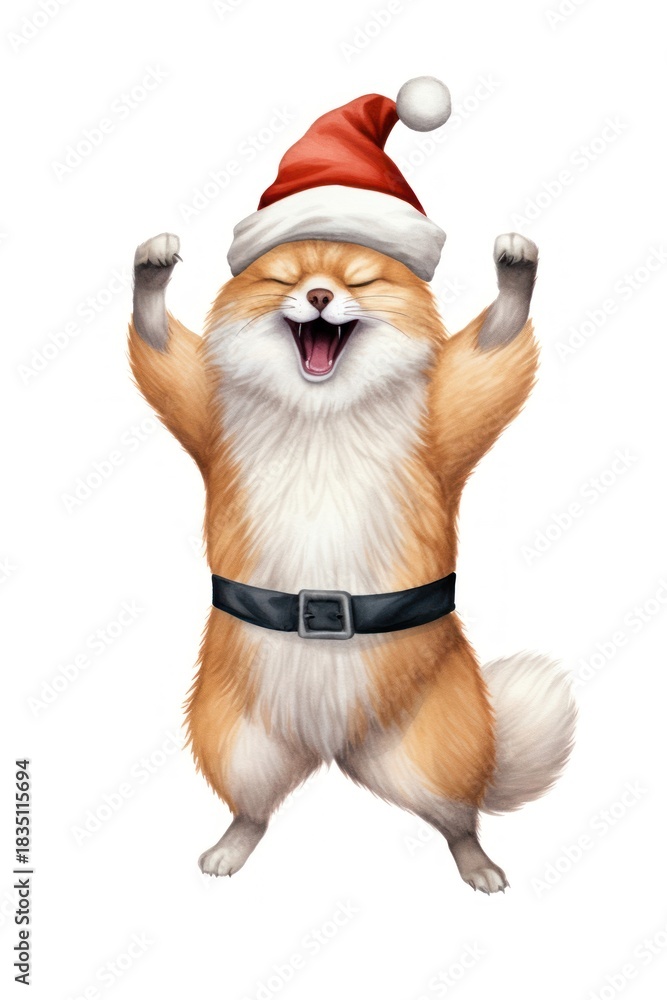 Naklejka premium Chubby fox dancing christmas mammal animal.