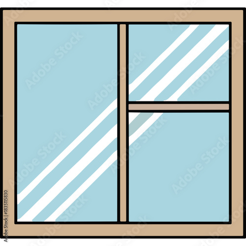 Simple Illustration Of A Closed Window With Light Blue Glass And Beige Frame Against A Black Background Clean Lines Minimalist Design