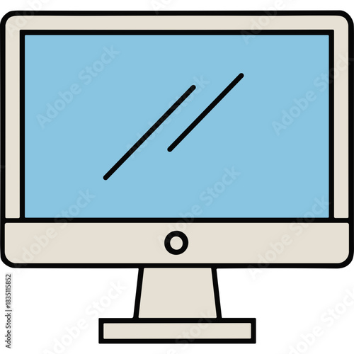 Simple illustration of a desktop computer monitor with a light blue screen and beige frame against a black background