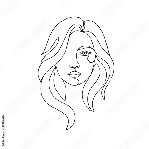 girl with long hair illustration hamdrawn logo vector 