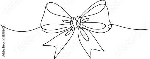 Elegant single continuous line drawing of a decorative ribbon bow often used for gifts or celebrations