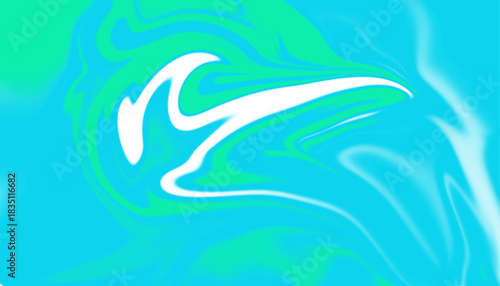 High-contrast liquid background in vibrant tropical colors: blue, green, and stark white. Ideal for web headers. Smooth, contemporary swirl effect. Abstract background blending bright turquoise and e