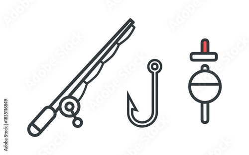 Fishing rod hook and bobber illustration isolated on transparent background