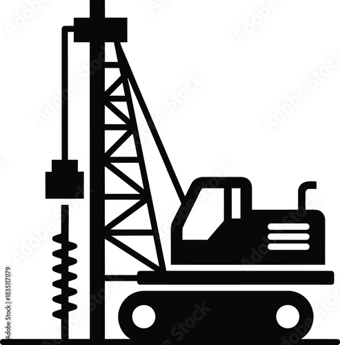  Pile Driving Rig Icon Heavy Construction Drilling Machine Vector