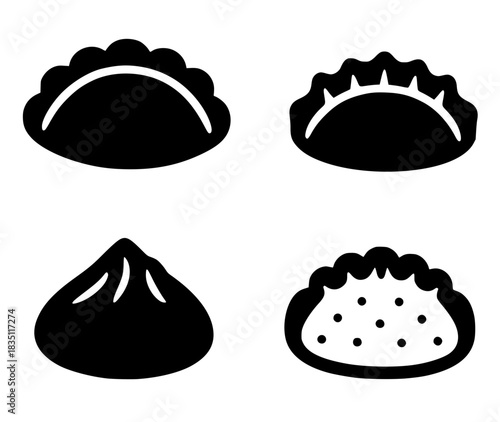 Icon for Chinese New Year, 4 jiaozi illustrations, black, transparent background