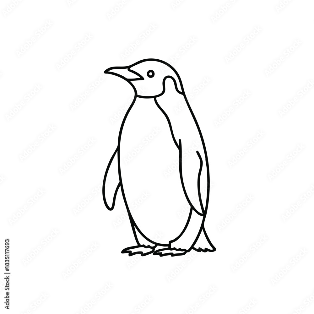 Naklejka premium A simple line drawing of a penguin standing on a plain white background with a minimalist style.