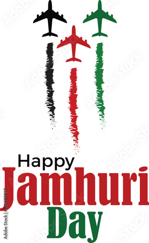Happy Jamhuri Day poster with planes representing kenyan colors and smoke