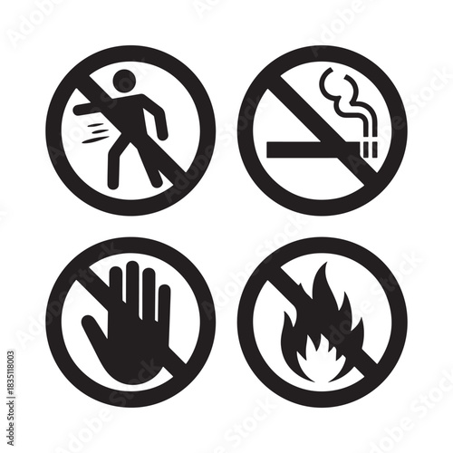 Collection of No Signs: Trespassing, Smoking, Touching and Fire