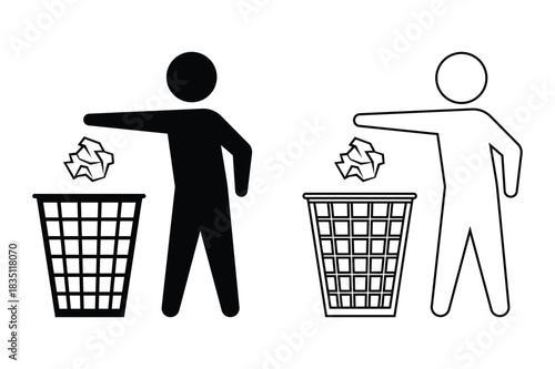 Recycle Man Trash Can Throw Away Icon Vector Silhouette 