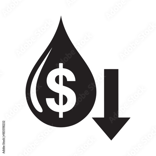 Drop in Fuel Prices with Downward Arrow and Dollar Symbol