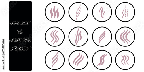 Smoke steam icon vector logo set. Smoke smell, steam aroma heat icon illustration. Hot vapor fire doodle line logo. Hit stink, coffee, fragrance flame elements. Vector illustration
