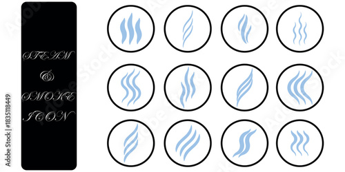 Smoke steam icon vector logo set. Smoke smell, steam aroma heat icon illustration. Hot vapor fire doodle line logo. Hit stink, coffee, fragrance flame elements. Vector illustration