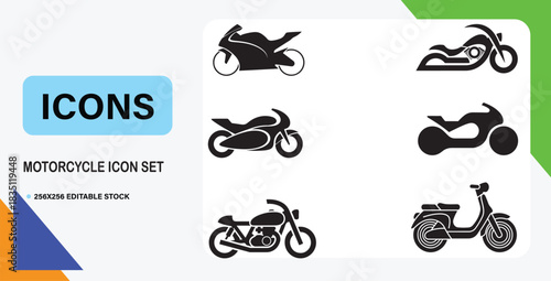 Motorcycle Silhouette Icon Set for Logos and Graphic Design.