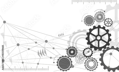 Gears and lines represent mechanics and technology in a creative design