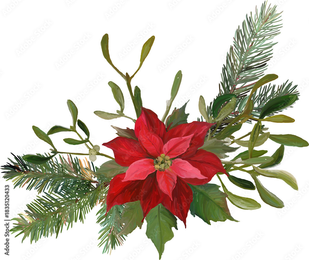 Naklejka premium Floral Christmas composition with poinsettia flower