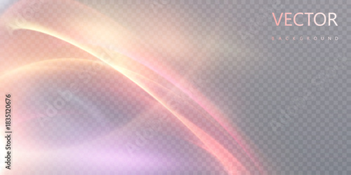 Bright colorful light effect made of soft holographic arcs in pastel colors, green and purple glow on transparent background, vector light overlay for background effects.