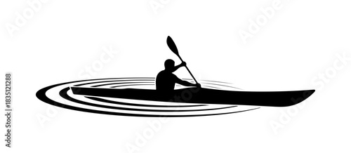 Kayaker paddling boat on water, outdoor adventure and recreation in nature scene