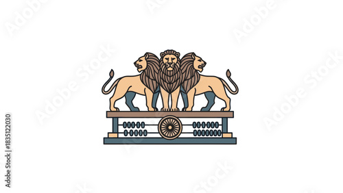 Illustration of three lions standing on a platform with an abacus.