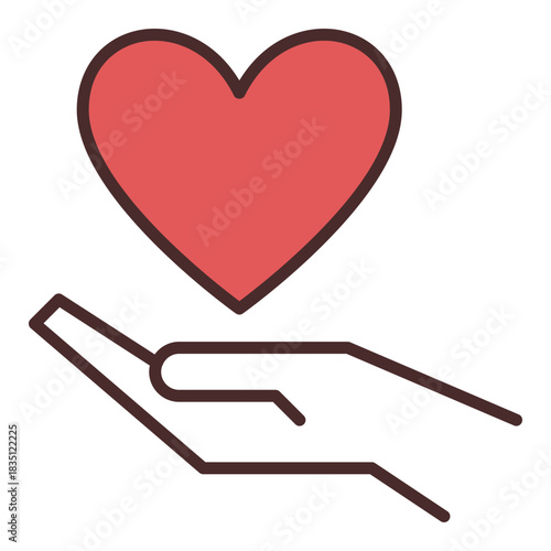 Hand and Red Heart vector soul and spirit colored icon or sign
