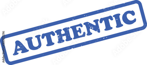 Blue Authenticity Stamp on White, Rubber Stamp With Distressed Texture