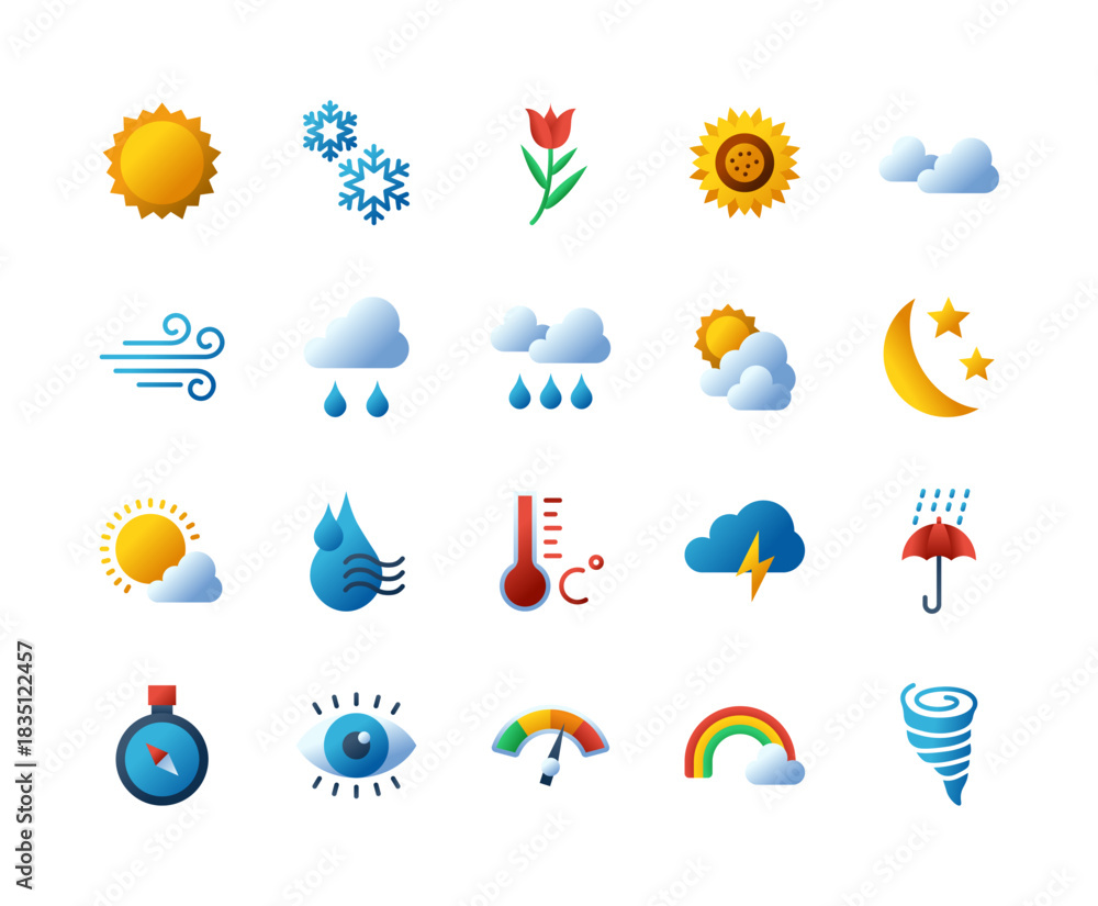 Naklejka premium Icon pack of weather