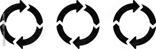 black silhouette circular arrows forming refresh loop, sync symbol icon, simple vector on white.