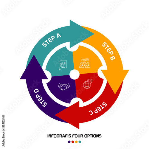 Circle chart infographic template with 4 options for presentations. venn diagram 4 step
