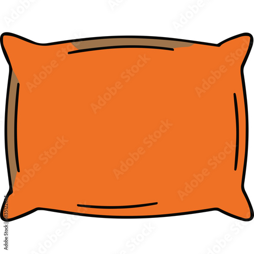 Simple Orange Square Pillow with Brown Edges on Black Background Isolated Cartoon Illustration