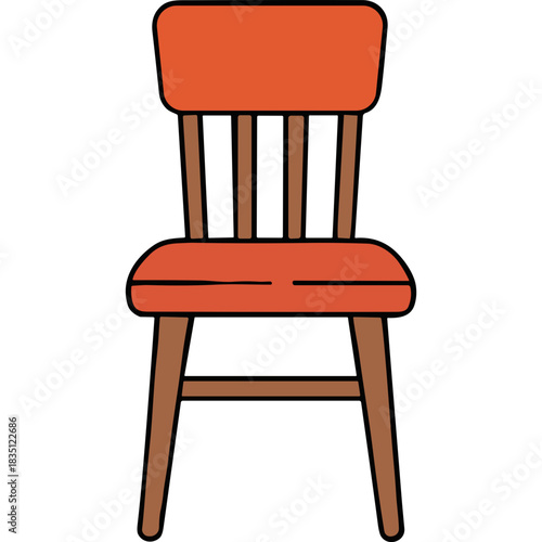 Simple Orange Wooden Chair With Slatted Backrest and Spindles Isolated on Black Background with No Distractions
