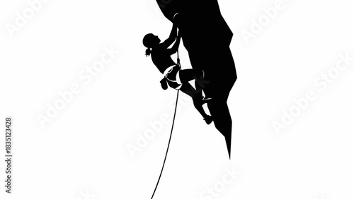 Silhouette of a rock climber ascending a steep cliff face.