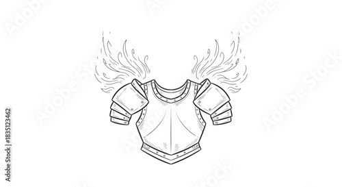 Detailed Line Art Illustration of a Knights Torso Armor with Ethereal Wings.