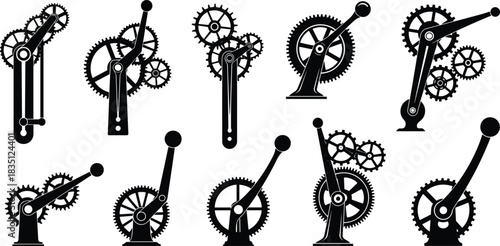 Gear, lever, silhouette, mechanical, posture, rotation, system, engineering, physics, vector, black, pose, setup, motion, machinery, equipment, force, ratio, interaction, flavector