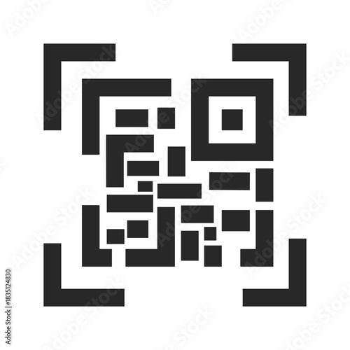 Fake QR code icon. Simple Abstract Qrcode for scanning. Square template of quick response matrix barcode. Vector graphic illustration. Design element for package, marketing and ads.