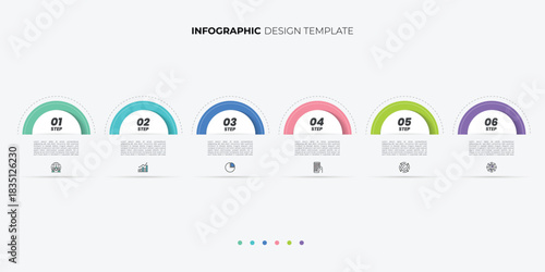 Modern infographic 6 Step timeline journey, calendar Flat simple infographics design template. presentation graph. Business concept with 6 options