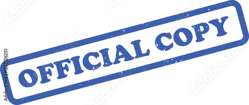 Blue Distressed Official Copy Stamp with Angled Impression on White Background
