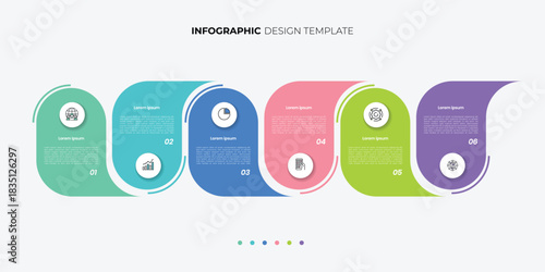 Modern infographic 6 Step timeline journey, calendar Flat simple infographics design template. presentation graph. Business concept with 6 options