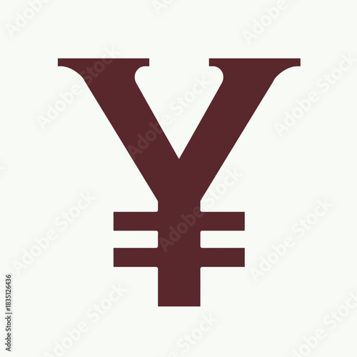 Yen symbol is rendered in elegant brown on an isolated white background. Yen symbol represents monetary currency of Japan, used in finance and trading contexts.